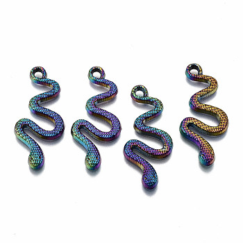 Rainbow Color Alloy Pendants, Cadmium Free & Lead Free, Snake, 31x13x2.5mm, Hole: 2mm