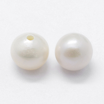 Natural Cultured Freshwater Pearl Beads, Half Drilled, Round, Floral White, 5~5.5mm, Hole: 0.8mm
