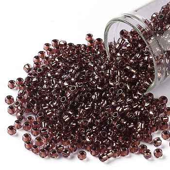 TOHO Round Seed Beads, Japanese Seed Beads, (746) Copper Lined Light Amethyst, 8/0, 3mm, Hole: 1mm, about 222pcs/bottle, 10g/bottle