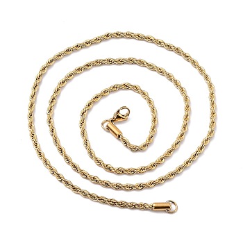 304 Stainless Steel Rope Chain Necklaces, with Lobster Claw Clasps, Golden, 23.62 inch(60cm), 3mm