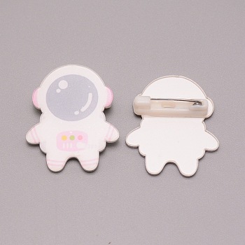 Astronaut Plastic Brooch for Backpack Clothes, White, 31.5x27x7mm, Pin: 0.7mm
