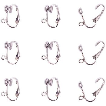 Iron Clip-on Earring Findings, for non-pierced ears, Platinum Color, Nickel Free, Platinum, 17.5x13.5x7mm, Hole: 2mm