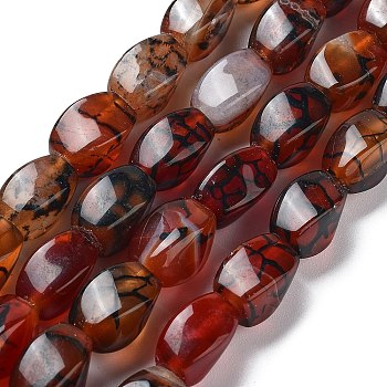 Natural Dragon Veins Agate Beads Strands, Dyed & Heated, Twist, FireBrick, 12x8x8mm, Hole: 1.2mm, about 33pcs/strand, 16.34''(41.5cm)