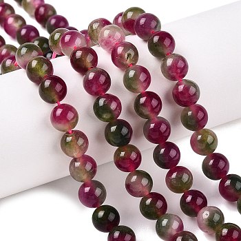 Dyed Natural White Jade Beads Strands, Two Tone, Round, Medium Violet Red, 8x8mm, Hole: 0.9mm, about 47~48pcs/strand, 15.16~15.72''(38.5~39.3cm)