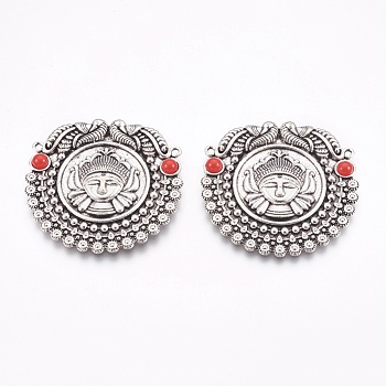 Tibetan Style Alloy Big Pendants, Human, Antique Silver, 52x54x5mm, Hole: 2mm