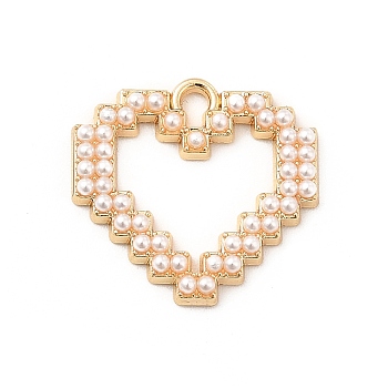 Alloy Pendaants, ABS Plastic Imitation Pearl Beads Heart Charms, Light Gold, 16.5x17.5x2~2.5mm, Hole: 1.6~1.8mm