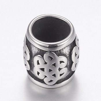 304 Stainless Steel Beads, Column with Kont, Large Hole Beads, Antique Silver, 14x13mm, Hole: 9mm