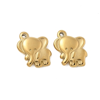 304 Stainless Steel Charms, Elephant Charms, Real 14K Gold Plated, 12x11x3mm, Hole: 1mm