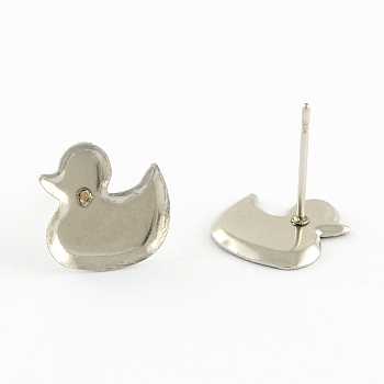 Duck Earring Settings 304 Stainless Steel Stud Earring Findings, Stainless Steel Color, 10.5x10.5mm, Pin: 0.5mm