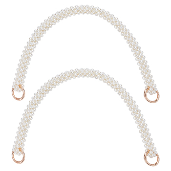 Plastic Imitation Pearl Beaded 3 Rows Bag Straps, with Alloy Spring Gate Ring, Light Gold, 44.3x1.4x1.4cm