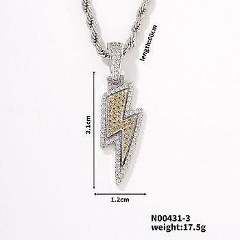 European and American Fashion Lightning Brass Rhinestone Pendant Necklaces, Platinum, 23.62 inch(60cm)