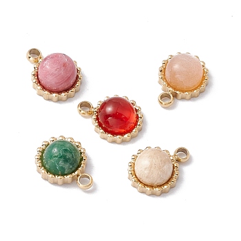 Natural Mixed Stone Charms, with Ion Plating(IP) Real 24K Gold Plated 304 Stainless Steel Findings, Flower, 8x6x3mm, Hole: 1.1mm