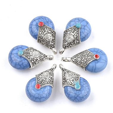 28mm CornflowerBlue Drop Alloy+Other Material Pendants