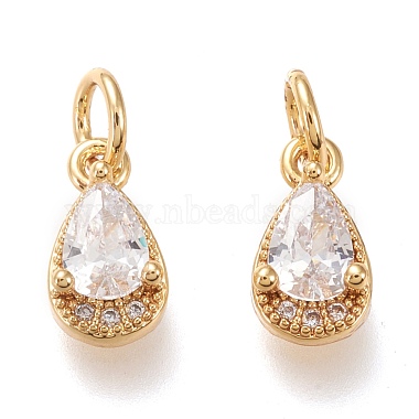 Real 18K Gold Plated Clear Teardrop Brass+Cubic Zirconia Charms