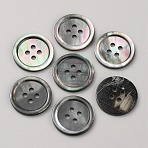 Natural Shell Buttons, 4-Hole, Flat Round, Black, 12.5x1.7mm, Hole: 1.6mm(BUTT-WH0028-46C)