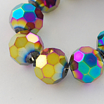 Electroplate Glass Bead Strands, Faceted, Round, Rainbow Plated, 8x7mm, Hole: 1mm, about 64~67pcs/strand, 18.50~19.69 inch(47~50cm)(EGLA-R042-8mm-04)