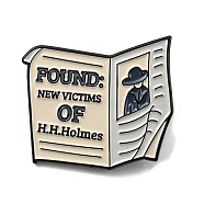 Newspaper Enamel Pin, Electrophoresis Black Alloy Brooch for Backpack Clothes, Word Found New Victims of H.H.Holmes, Cornsilk, 26.5x29x1.6mm(JEWB-B006-07A)