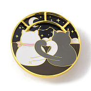 Rotating Cat Enamel Pin, Gold Plated Alloy Flat Round Badge for Backpack Clothes, Colorful, 50x5mm(JEWB-TAC0013-02G)