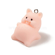 Opaque Resin Pendants, Cute Pig Charms, with Platinum Plated Iron Loops, Pig, 20x19.5x25mm, Hole: 1.8mm(RESI-K023-03C)