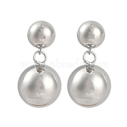 Smooth Spherical Geometric Brass Dangle Earrings for Women, Long-Lasting Plated, Stainless Steel Color, 32x15.5mm(EJEW-D280-02P-02)