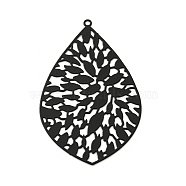 Spray Printed 430 Stainless Steel Pendants, Etched Metal Embellishments, Black, Teardrop, 50x33x0.3mm, Hole: 1.5mm(STAS-P359-01I)