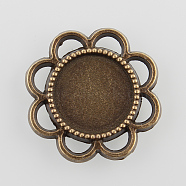 Flower Alloy Cabochon Settings, Cadmium Free & Nickel Free & Lead Free, Antique Bronze, Tray: 14mm, 24x2.5mm, about 260pcs/kg(PALLOY-N0088-33AB-NF)
