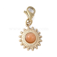 304 Stainless Steel Oval Pendant Decoration, with Natural Red Aventurine and Lobster Claw Clasps, PVD Vacuum Plating, Real 18K Gold Plated, 25.5mm(STAS-S165-04A-G)