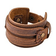 Leather Wrap Snap Bracelets, Saddle Brown, 220~240mm(8-5/8 inch~9-1/2 inch)(BJEW-FF0007-027B)
