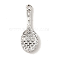 Rack Plating Brass Micro Pave Cubic Zirconia Pendants, Cadmium Free & Lead Free, Long-Lasting Plated, Banminton Racket, Platinum, 21x7.5x2mm, Hole: 1.2mm(KK-A229-22P)