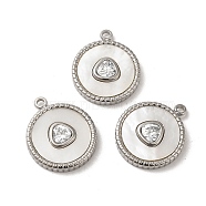 304 Stainless Steel Pave Crystal Rhinestone Pendants with Shell, Flat Round with Triangle Charms, Stainless Steel Color, 18.5x15.5x3mm, Hole: 1.6mm(STAS-L022-331P)