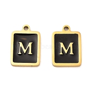 304 Stainless Steel Pendants, with Enamel, Rectangle with Letter Charm, Golden, Letter M, 17.5x12x1.5mm, Hole: 1.5mm(STAS-K265-11G-M)