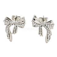 Brass Stud Earrings, Plastic Imitation Pearl Earrings for Women, Bowknot, Platinum, 21x18mm(EJEW-P275-03P)