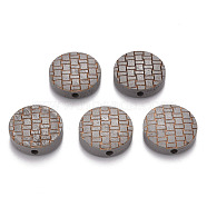 Painted Natural Wood Beads, Laser Engraved Pattern, Flat Round, Silver, 15x5mm, Hole: 1.8mm(WOOD-N006-05B)