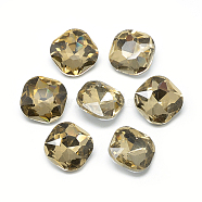 Pointed Back Glass Rhinestone Cabochons, Faceted, Back Plated, Square, Dark Khaki, 12x12x5mm(RGLA-T032-12x12mm-08)