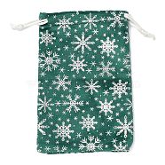 Silver Stamping Christmas Velvet Storage Bags, Drawstring Bags, Rectangle, Green, Snowflake, 16x10x0.01cm(ABAG-Q053-01B-02F)