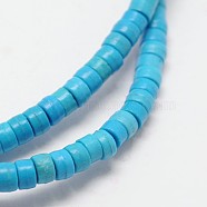 Dyed Synthetic Turquoise Beads Strands, Heishi Beads, Flat Round/Disc, Deep Sky Blue, 6x3mm, Hole: 1mm, about 136pcs/strand, 15.7 inch(X-G-P083-6mm-83J)