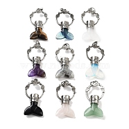 Natural & Synthetic Mixed Gemstone Whale Tail Big Pendants, Rack Plating Antique Silver Plated Alloy Fish Ring Charms, Cadmium Free & Lead Free, 56~57x29x12.5~13mm, Hole: 6.5x6mm(G-Q163-03AS)