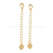 Brass Chain Extender, with Lobster Claw Clasps and Tiny Heart Charm, Cadmium Free & Nickel Free & Lead Free, Real 18K Gold Plated, 57mm, Hole: 2.5x3mm(KK-S360-152-NR)