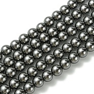 Eco-Friendly Glass Pearl Beads, Pearlized, Round, Dark Gray, 10mm, Hole: 1.2~1.5mm, about 40pcs/Strand, 16''(40.64cm)(X-HY-J002-10mm-HX088)