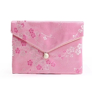 Cloth Embroidery Flower Jewelry Storage Pouches Envelope Bags, for Bracelets, Necklaces, Rectangle, Pearl Pink, 8x10cm(PW-WG49783-11)