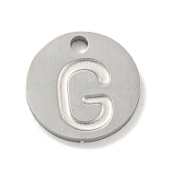 304 Stainless Steel Pendants, Laser Cut, Flat Round with Letter Charm, Stainless Steel Color, Letter G, 10x1mm, Hole: 1.4mm(FIND-M017-02P-G)