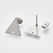 304 Stainless Steel Stud Earring Findings, with Ear Nuts/Earring Backs, Triangle, Stainless Steel Color, 13.5x13mm, Hole: 1mm, Pin: 0.7mm(X-STAS-S079-69B)
