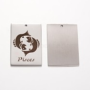 Rectangle Stainless Steel Pendants, Constellation/Zodiac Sign, Pisces, 30x20x1mm, Hole: 1.5mm(STAS-M259-01-AAA)