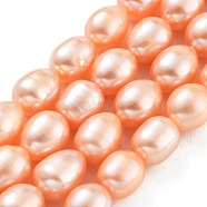 Natural Cultured Freshwater Pearl Beads Strands, Grade 5A, Oval, Light Salmon, 8~9mm, Hole: 0.6mm, about 19pcs/strand, 7.48''(19cm)(PEAR-P062-17A)