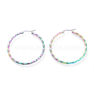 Electroplated 304 Stainless Steel Big Hoop Earrings, Hypoallergenic Earrings, Twisted Ring, Rainbow Color, 49x2.5mm, 10 Gauge, Pin: 0.7x1mm(EJEW-G258-02A)