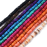 Natural Freshwater Shell Beads Strands, Dyed, Flat Round/Disc, Heishi Beads, Mixed Color, 5~6x1~2mm, Hole: 1mm, about 205~215pcs/strand, 15.35 inch(39cm)(SHEL-S278-025)