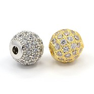 CZ Jewelry Brass Micro Pave Cubic Zirconia Round Beads, Clear, Mixed Color, 8mm, Hole: 1.5mm(ZIRC-M024-04)