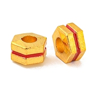 Brass Enamel Beads, Long-Lasting Plated, Lead Free & Cadmium Free, Real 18K Gold Plated, Hexagon, Red, 7x7x4mm, Hole: 2.5mm(KK-P277-44G-02)