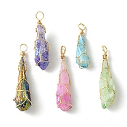 Electroplated Natural Quartz Crystal Copper Wire Wrapped Pendants, Irregular Shape Charms, Mixed Color, Light Gold, 27~39x7~10x7~10mm, Hole: 4mm(PALLOY-JF02584-01)