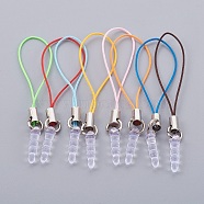 Plastic Mobile Dustproof Plugs, Mobile Straps, with Nylon Cord, Iron Findings and Brass Cord Ends, Platinum, Mixed Color, 67x7x4mm(MOBA-F005-11P)